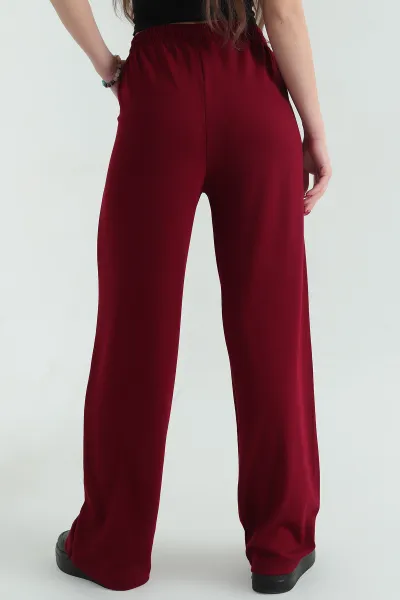 Bordo Çimalı Cepli Bel Lastikli Bayan Modal Pantolon 335733
