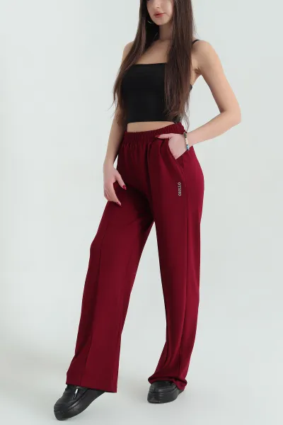 Bordo Çimalı Cepli Bel Lastikli Bayan Modal Pantolon 335733