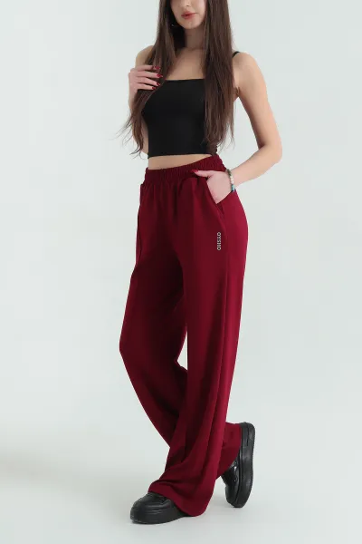 Bordo Çimalı Cepli Bel Lastikli Bayan Modal Pantolon 335733