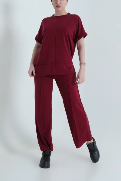 Bordo Çimalı Pike Modal Kadın İkili Takım 447714