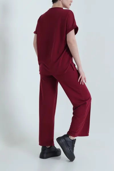 Bordo Çimalı Pike Modal Kadın İkili Takım 447714