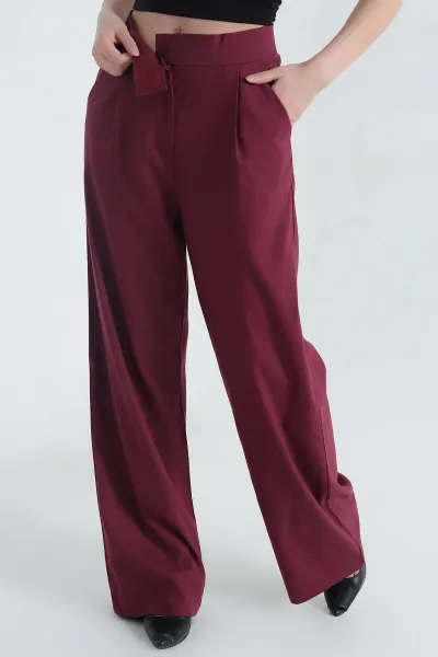 Bordo Cırt Kemerli Bezayağı Pantolon 345343