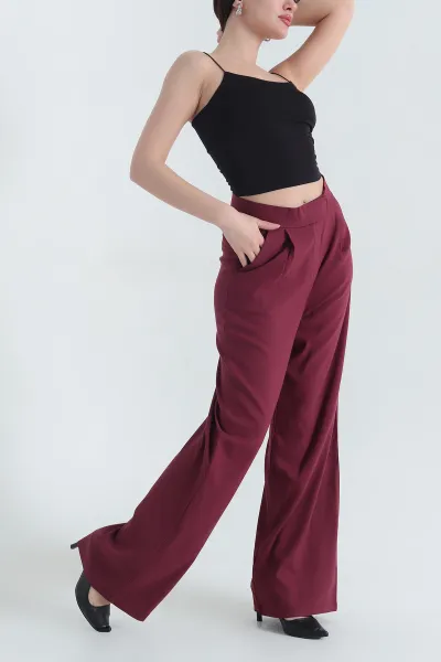 Bordo Cırt Kemerli Bezayağı Pantolon 345343