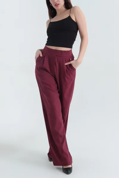 Bordo Cırt Kemerli Bezayağı Pantolon 345343