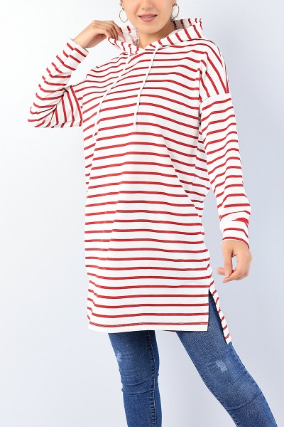 bordo-cizgili-kapusonlu-tunik-75155
