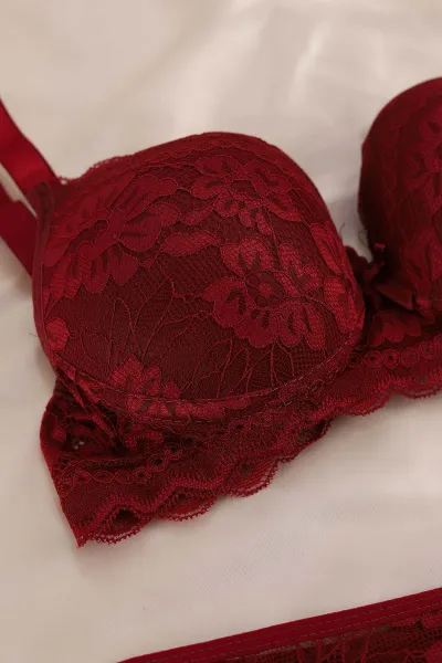 Bordo Dantelli Destekli Sütyen Takımı 291463