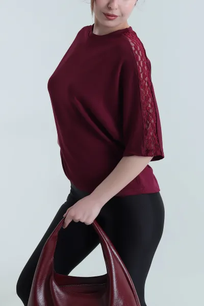 Bordo Dantelli Modal Kadın Bluz 451359