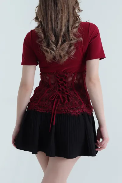 Bordo Dantelli Sandy Kadın Bluz 441547