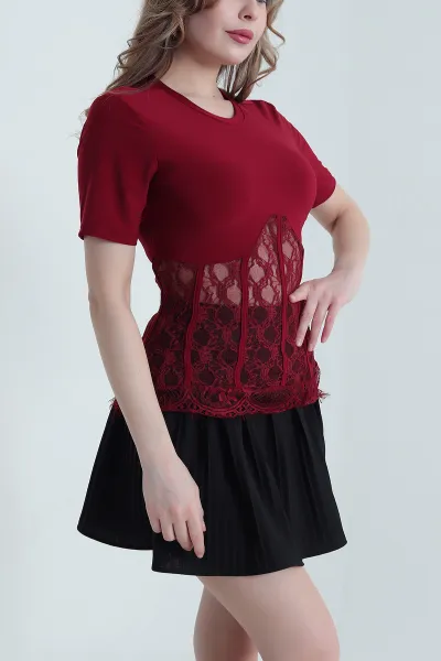 Bordo Dantelli Sandy Kadın Bluz 441547