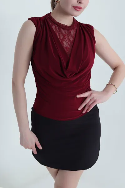 Bordo Dantelli Sandy Kadın Bluz 442594
