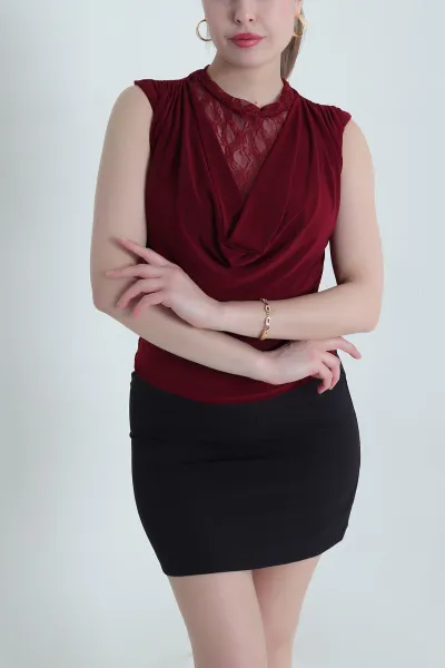 Bordo Dantelli Sandy Kadın Bluz 442594