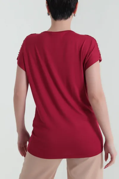 Bordo Dantelli Viskon Kadın Bluz 433777