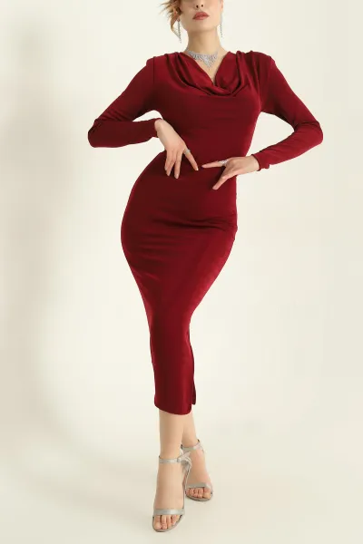 bordo-degaje-yaka-buzzy-kumas-elbise-328763