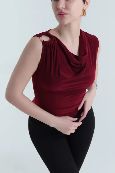 Bordo Degaje Yaka Sandy Kadın Bluz 441553