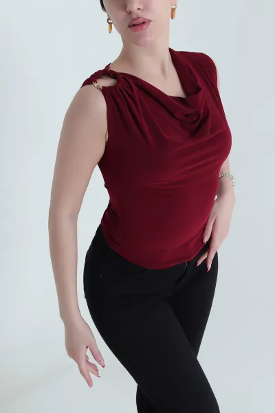 Bordo Degaje Yaka Sandy Kadın Bluz 441553