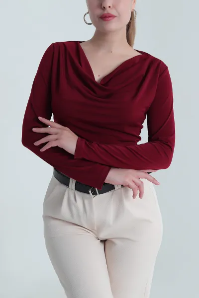 Bordo Degaje Yaka Sandy Kadın Bluz 484325