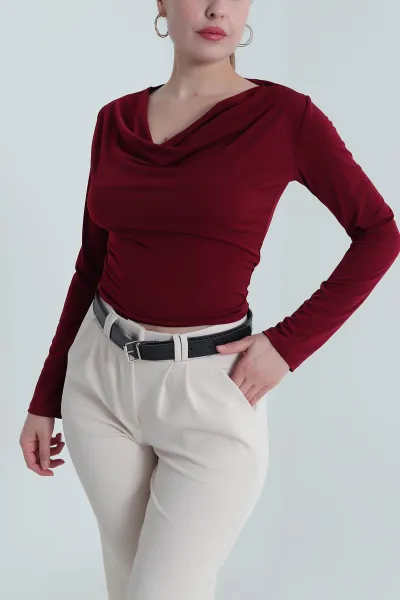 Bordo Degaje Yaka Sandy Kadın Bluz 484325