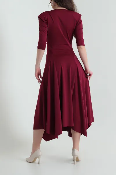 Bordo Degaje Yaka Vatkalı Sandy Kadın Elbise 431724