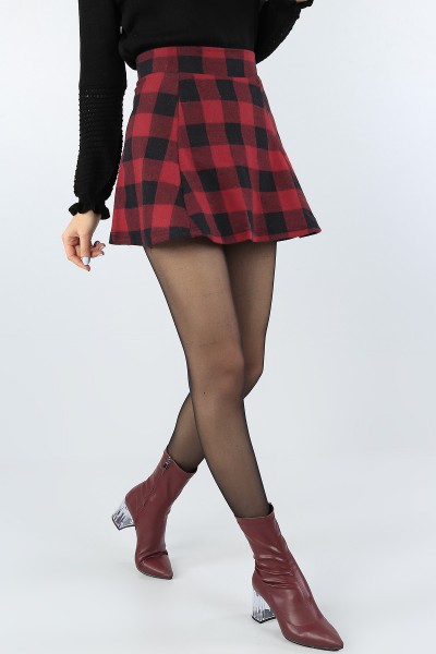 Bordo Desenli Bayan Mini Kaşe Etek 53039