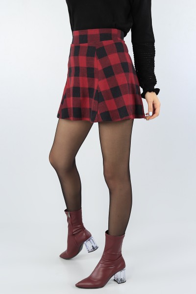 Bordo Desenli Bayan Mini Kaşe Etek 53039