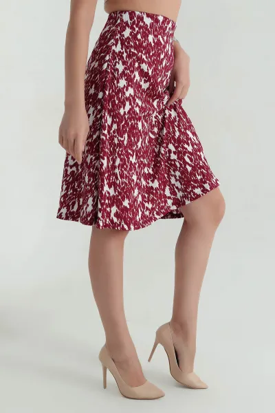 Bordo Desenli Bürümcük Bel Lastikli Kadın Etek 369947