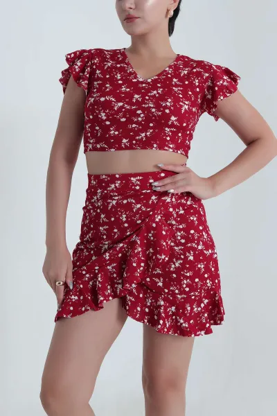 Bordo Desenli Helen Kadın İkili Takım 481605