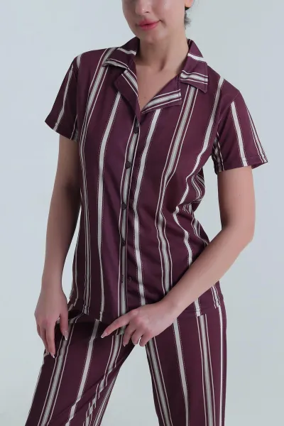Bordo Digital Baskılı Kadın Pijama Takımı 459198