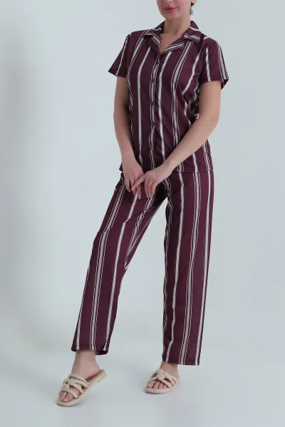 Bordo Digital Baskılı Kadın Pijama Takımı 459198