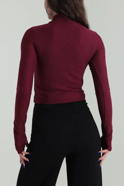 Bordo Dik Yaka Ottoman Kadın Bluz 424656