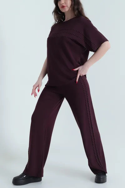 Bordo Dikişli Tasarım Modal Kadın İkili Takım 443975