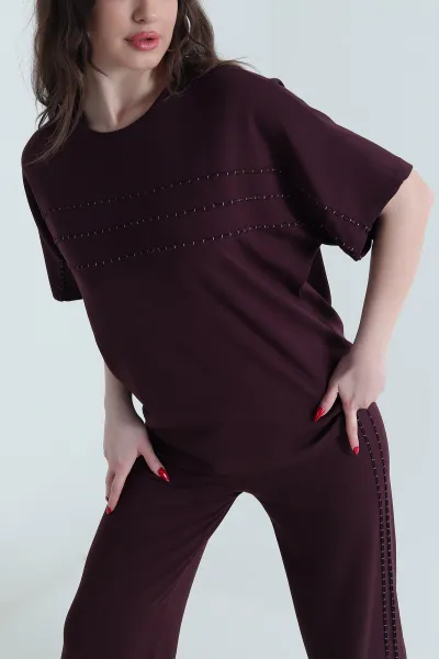 Bordo Dikişli Tasarım Modal Kadın İkili Takım 443975