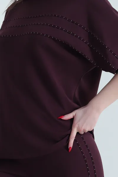 Bordo Dikişli Tasarım Modal Kadın İkili Takım 443975