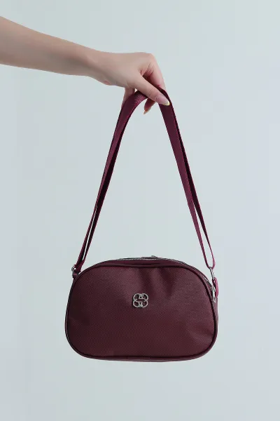 Bordo Dokulu Fermuarlı Kadın Omuz Çantası 463470