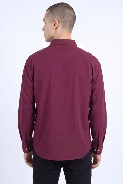 Bordo Dokuma Keten Uzun Kollu Erkek Gömlek 459244