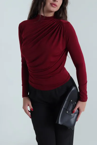 Bordo Drapeli Sandy Kadın Bluz 487715