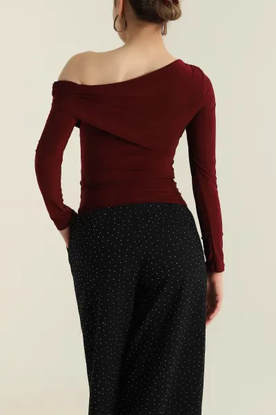 Bordo Drapeli Sendy Kadın Bluz 425997