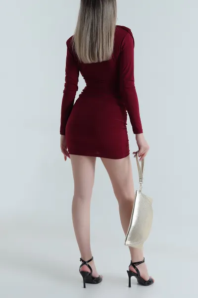 Bordo Drapeli Tokalı Sandy Kadın Elbise 489054