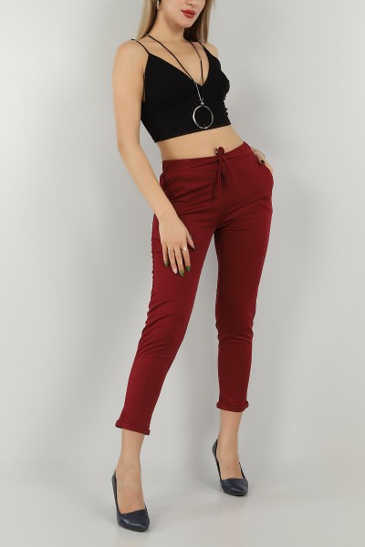 Bordo Duble Paça Bağlamalı Pantolon 147710