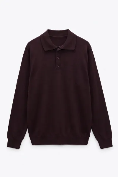 Bordo Düğme Detaylı Erkek Triko Kazak 499396