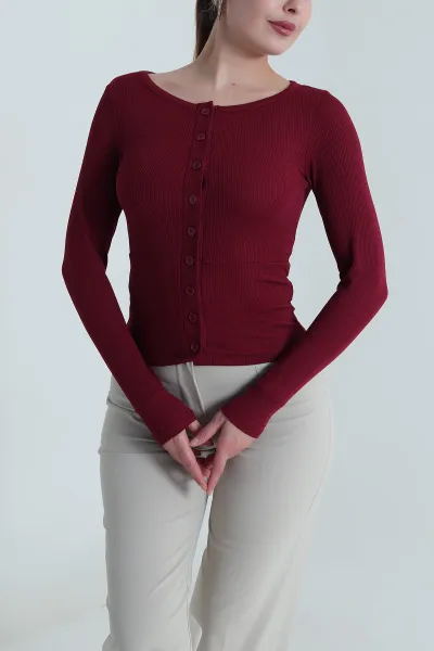 Bordo Düğmeli Bürümcük Kadın Bluz 484390