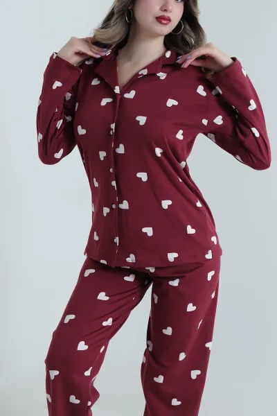 Bordo Düğmeli Milan Kadın Pijama Takımı 494646