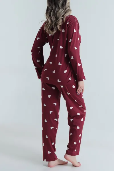 Bordo Düğmeli Milan Kadın Pijama Takımı 494646