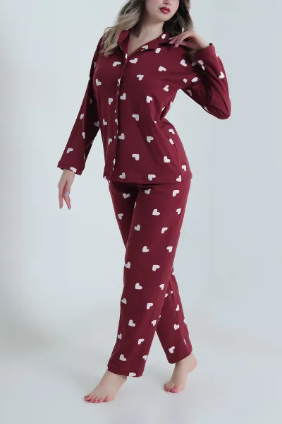 Bordo Düğmeli Milan Kadın Pijama Takımı 494646