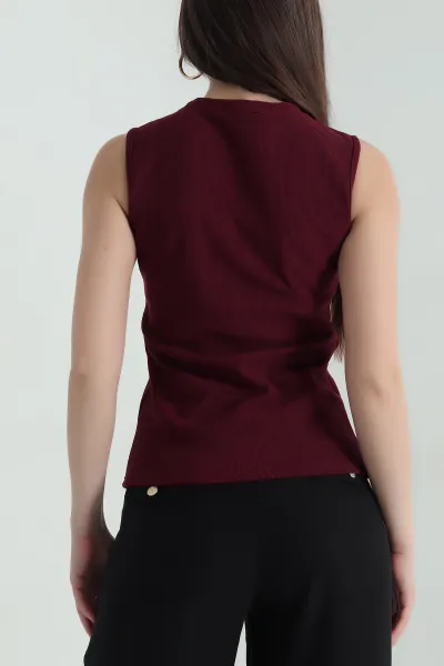 Bordo Düğmeli Ottoman Kadın Bluz 359821