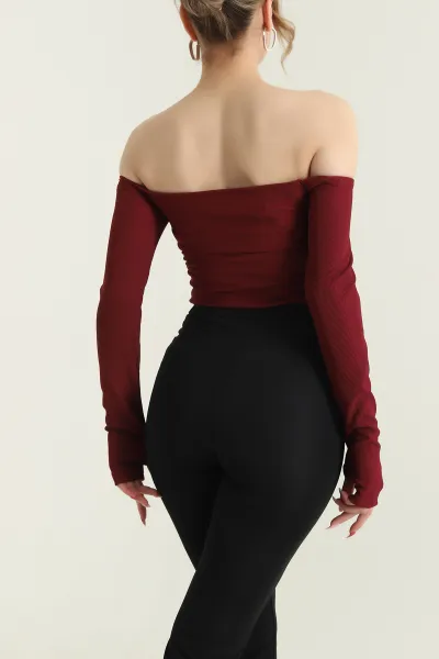 Bordo Düğmeli Ottoman Kadın Bluz 429495