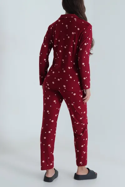 Bordo Düğmeli Süet Kadın Pijama Takımı 490737