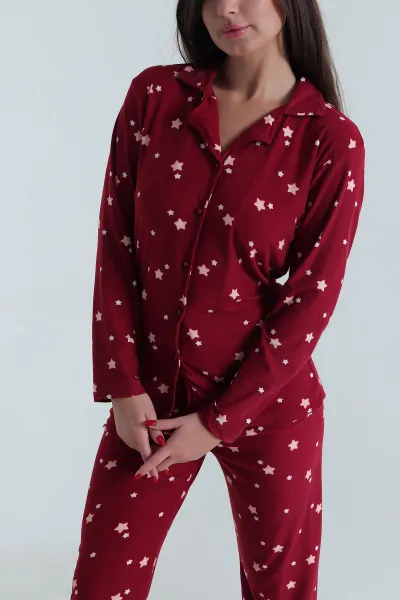 Bordo Düğmeli Süet Kadın Pijama Takımı 490737