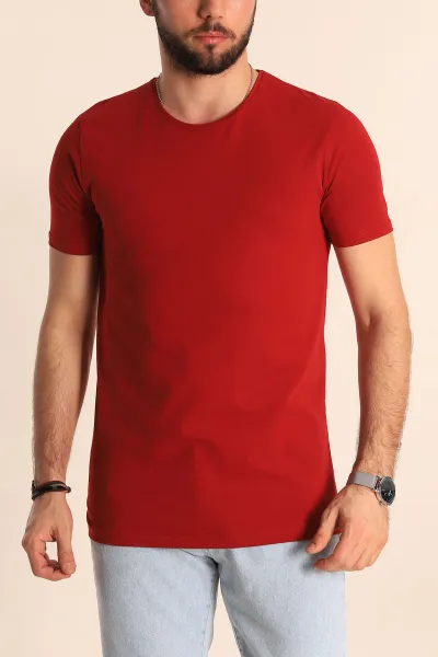 Bordo Düz Kesim Basic Erkek Tişört 190356