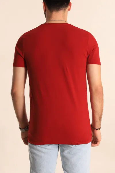 Bordo Düz Kesim Basic Erkek Tişört 190356
