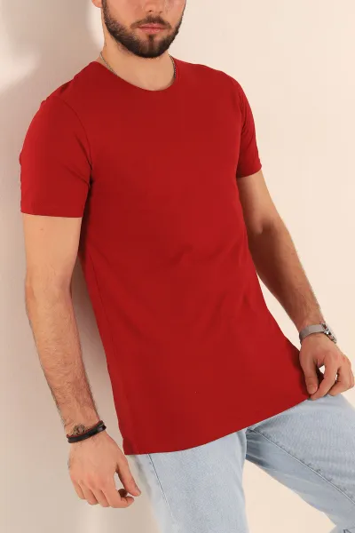Bordo Düz Kesim Basic Erkek Tişört 190356